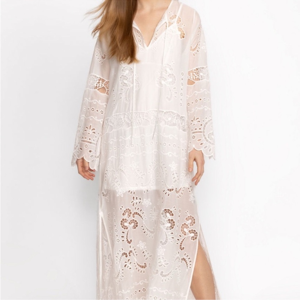 Johnny Was White Silk blend eyelet maxi XS